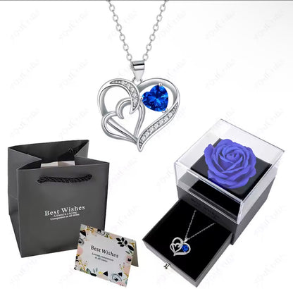 Morvani™ Heart Pendant Necklace & Rose Gift Box Set – Romantic Gift for Her (Rose + Gift Bag + Card)