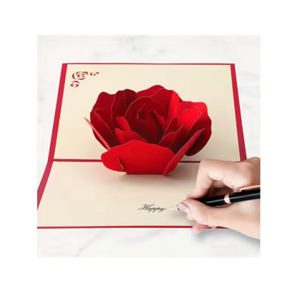 Morvani™ 3D Pop-Up Rose Greeting Card (15.5×12.5 cm) + Envelope – Luxury Surprise for Any Occasion