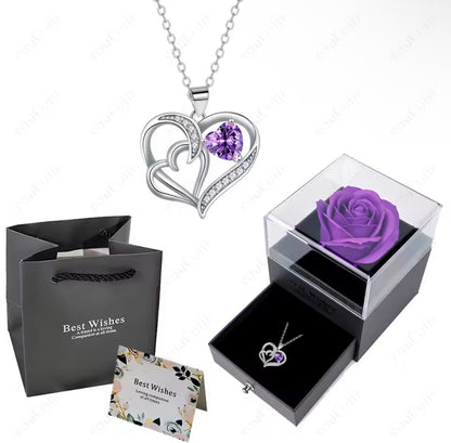 Morvani™ Heart Pendant Necklace & Rose Gift Box Set – Romantic Gift for Her (Rose + Gift Bag + Card)