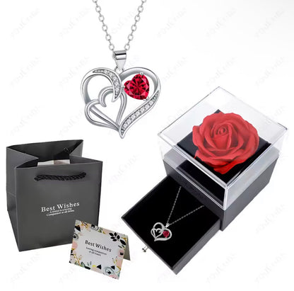 Morvani™ Heart Pendant Necklace & Rose Gift Box Set – Romantic Gift for Her (Rose + Gift Bag + Card)